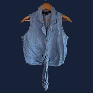 Vintage 1990s NY Line Sleeveless Denim Tie Front Crop Top